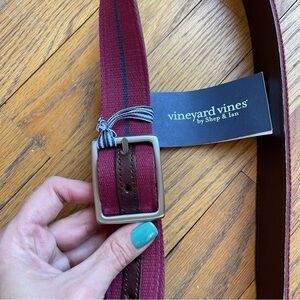 NEW Vineyard Vines Leather & Webbing Belt Maroon Brown Multiple Sizes NWT